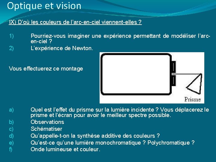 Optique et vision IX) D’où les couleurs de l’arc-en-ciel viennent-elles ? 1) Pourriez-vous imaginer