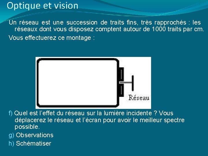 Optique et vision Un réseau est une succession de traits fins, très rapprochés :