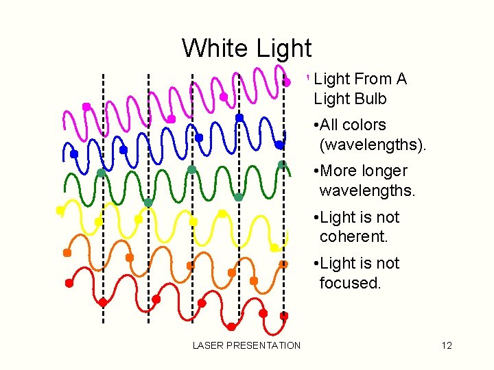 White Light From A Light Bulb • All colors (wavelengths). • More longer wavelengths.