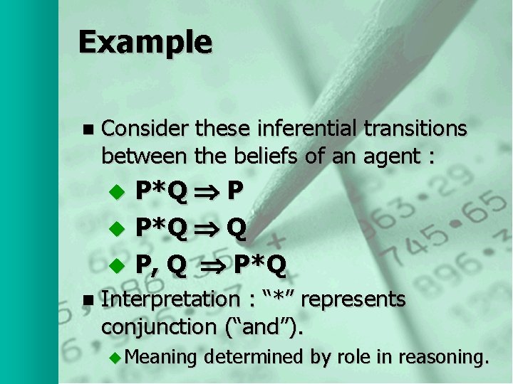 Example n Consider these inferential transitions between the beliefs of an agent : P*Q