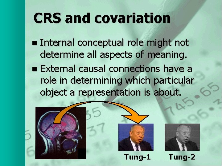 CRS and covariation Internal conceptual role might not determine all aspects of meaning. n