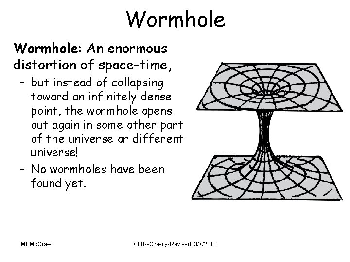 Wormhole: An enormous distortion of space-time, – but instead of collapsing toward an infinitely