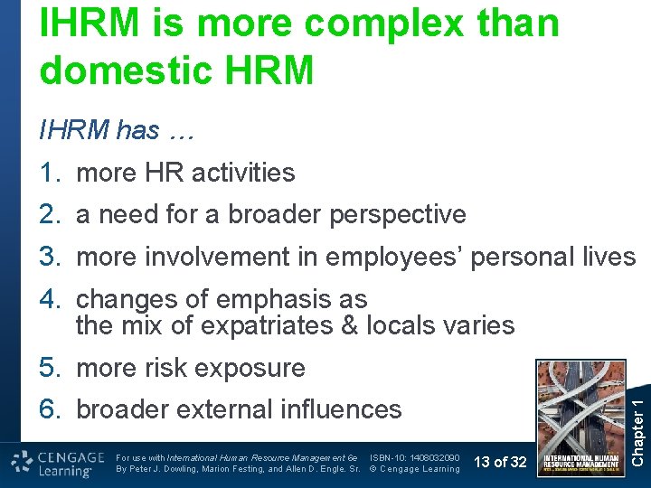 IHRM is more complex than domestic HRM IHRM has … 1. more HR activities