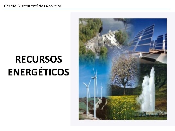 Gestão Sustentável dos Recursos RECURSOS ENERGÉTICOS 