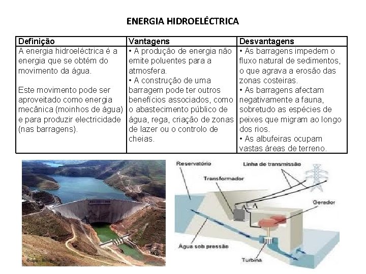 ENERGIA HIDROELÉCTRICA Definição A energia hidroeléctrica é a energia que se obtém do movimento