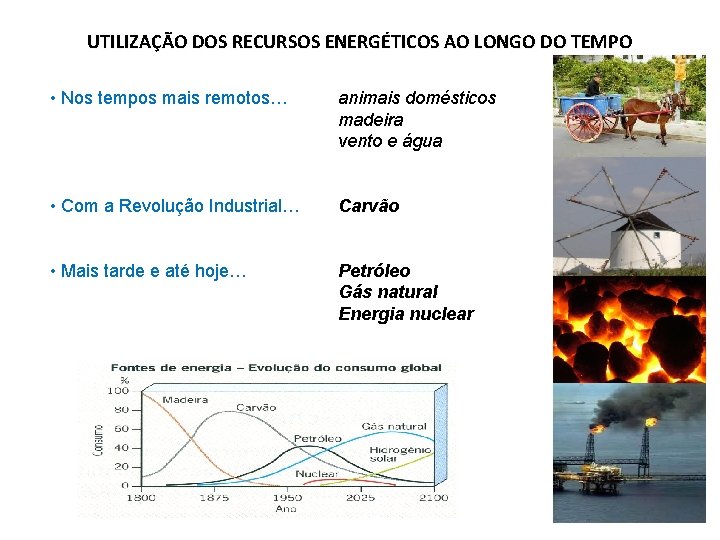 UTILIZAÇÃO DOS RECURSOS ENERGÉTICOS AO LONGO DO TEMPO • Nos tempos mais remotos… animais