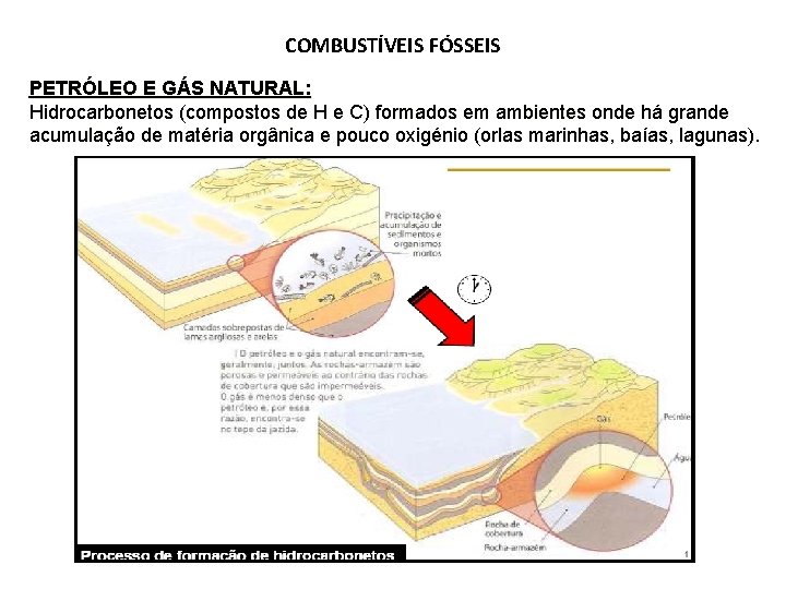 COMBUSTÍVEIS FÓSSEIS PETRÓLEO E GÁS NATURAL: Hidrocarbonetos (compostos de H e C) formados em