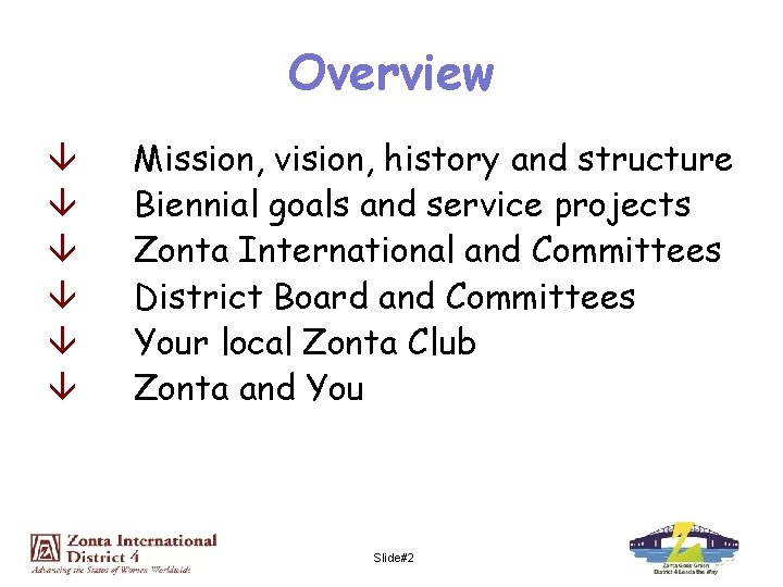 Overview â â â Mission, vision, history and structure Biennial goals and service projects