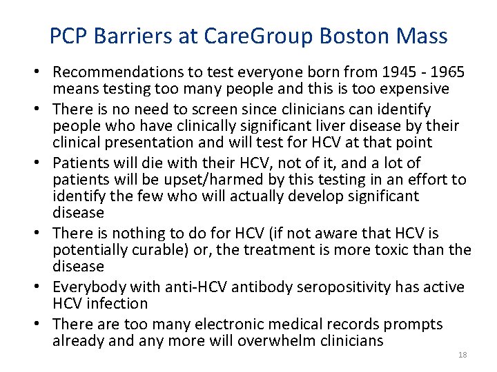 PCP Barriers at Care. Group Boston Mass • Recommendations to test everyone born from PCP Barriers at Care. Group Boston Mass • Recommendations to test everyone born from