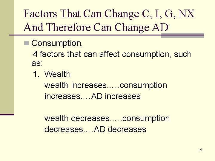 Factors That Can Change C, I, G, NX And Therefore Can Change AD n