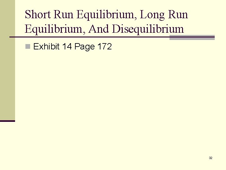 Short Run Equilibrium, Long Run Equilibrium, And Disequilibrium n Exhibit 14 Page 172 32