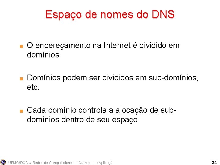 Espaço de nomes do DNS < < < O endereçamento na Internet é dividido