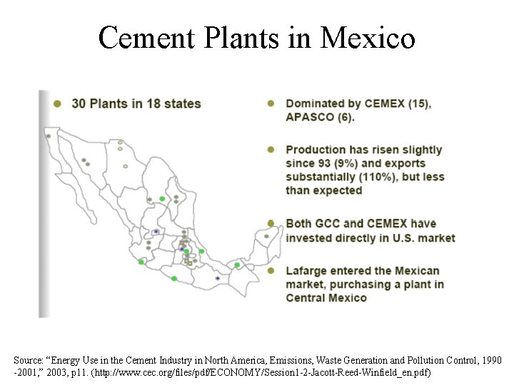 Cement Plants in Mexico Source: “Energy Use in the Cement Industry in North America,