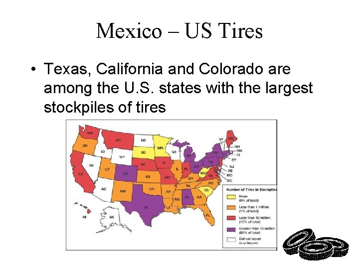 Mexico – US Tires • Texas, California and Colorado are among the U. S.