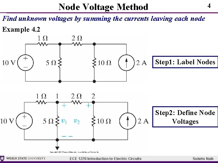 Node Voltage Method 4 Find unknown voltages by summing the currents leaving each node