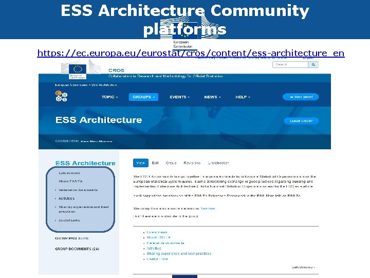 ESS Architecture Community platforms https: //ec. europa. eu/eurostat/cros/content/ess-architecture_en 