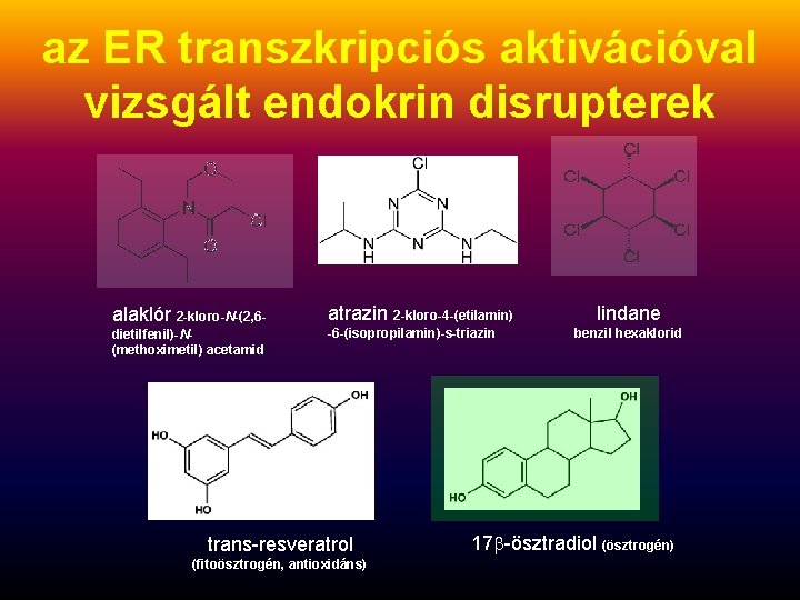 az ER transzkripciós aktivációval vizsgált endokrin disrupterek alaklór 2 -kloro-N-(2, 6 dietilfenil)-N(methoximetil) acetamid atrazin