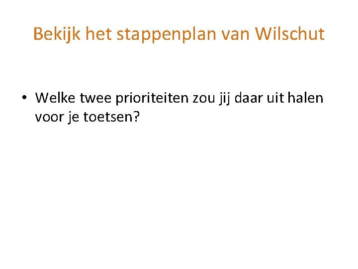 Bekijk het stappenplan van Wilschut • Welke twee prioriteiten zou jij daar uit halen