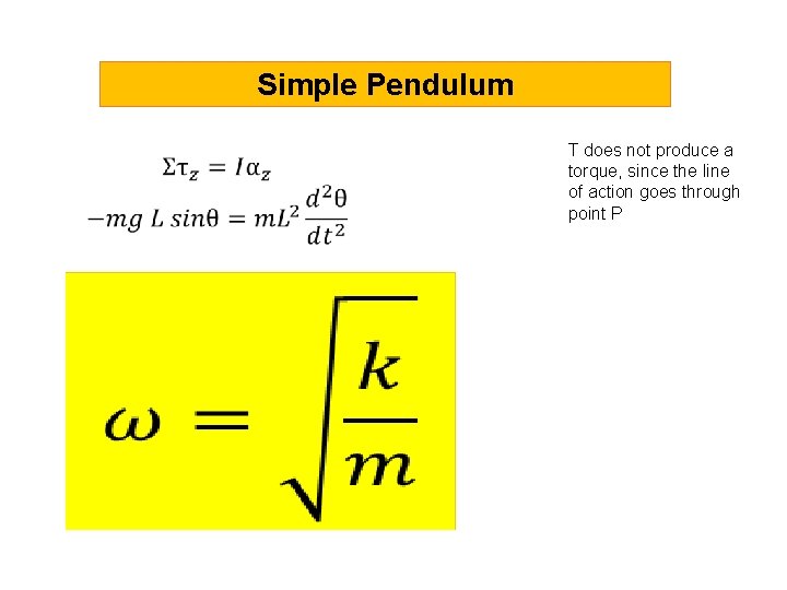 Simple Pendulum T does not produce a torque, since the line of action goes