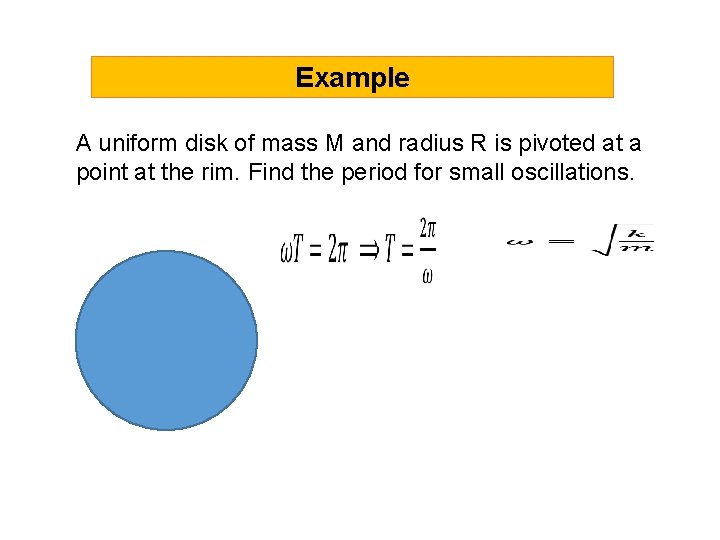 Example A uniform disk of mass M and radius R is pivoted at a