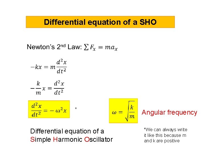 Differential equation of a SHO * Differential equation of a Simple Harmonic Oscillator Angular