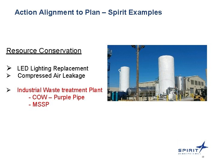 Action Alignment to Plan – Spirit Examples Resource Conservation Ø LED Lighting Replacement Ø