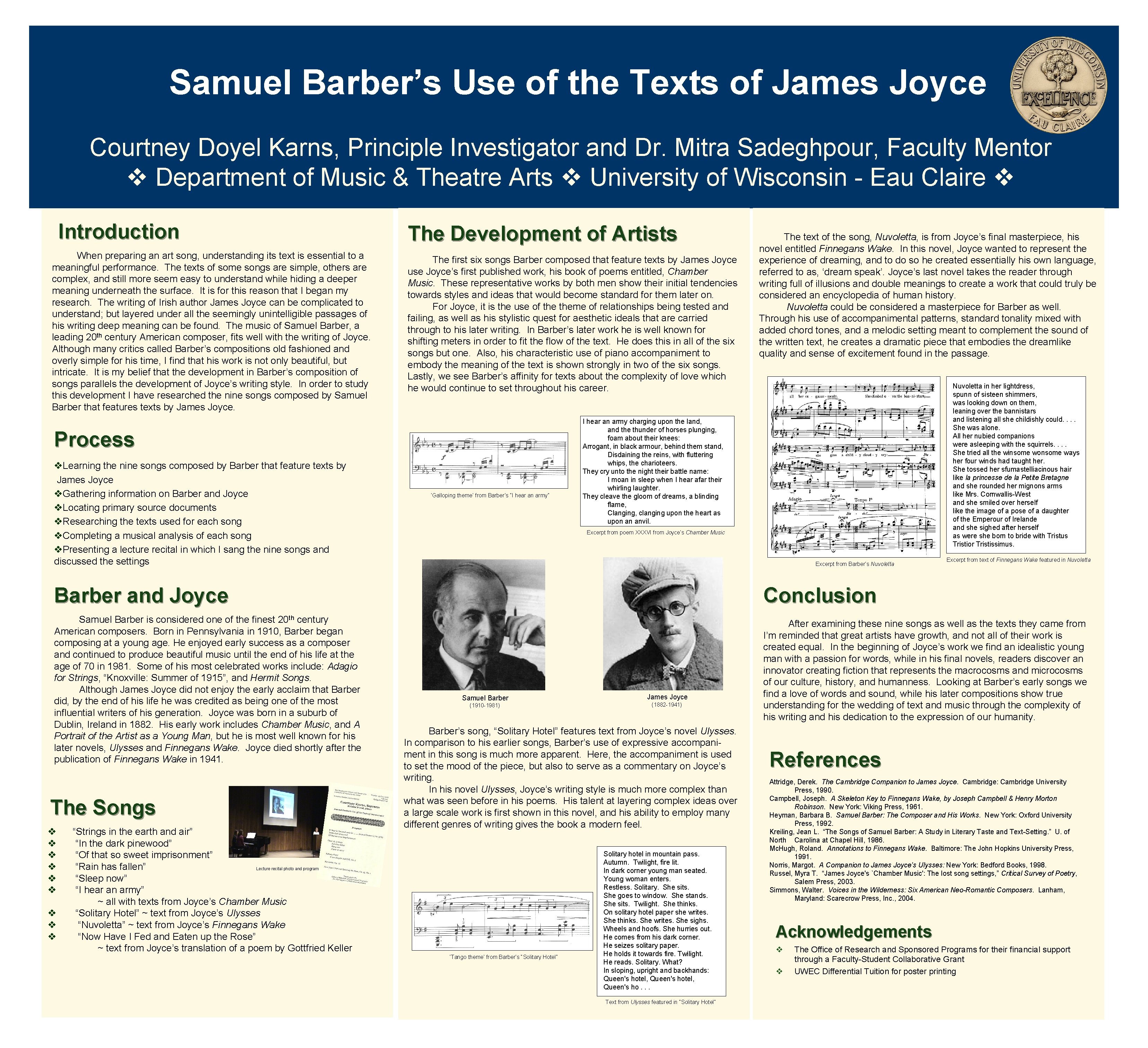 Samuel Barber’s Use of the Texts of James Joyce Courtney Doyel Karns, Principle Investigator