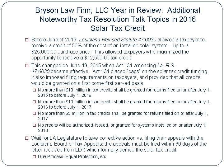 Bryson Law Firm, LLC Year in Review: Additional Noteworthy Tax Resolution Talk Topics in
