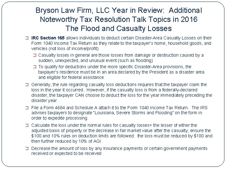 Bryson Law Firm, LLC Year in Review: Additional Noteworthy Tax Resolution Talk Topics in