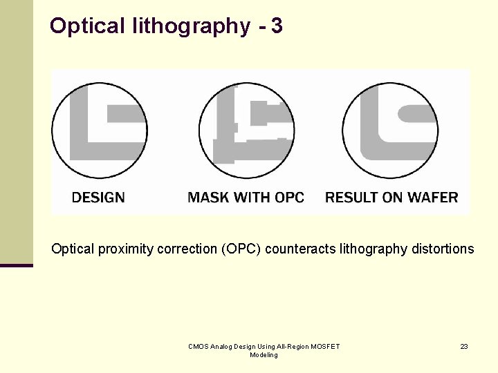 Optical lithography - 3 Optical proximity correction (OPC) counteracts lithography distortions CMOS Analog Design