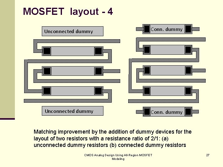MOSFET layout - 4 Unconnected dummy Conn. dummy Matching improvement by the addition of