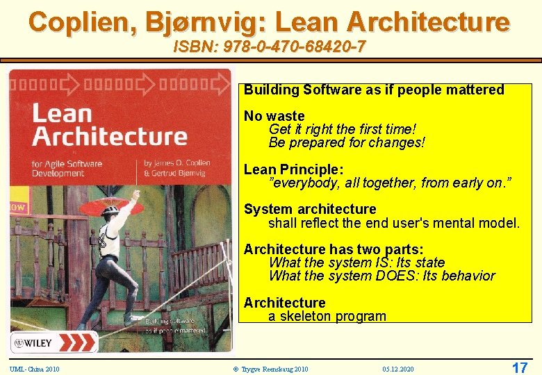 Coplien, Bjørnvig: Lean Architecture ISBN: 978 -0 -470 -68420 -7 Building Software as if