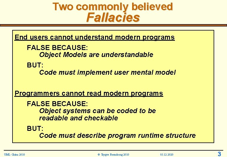 Two commonly believed Fallacies End users cannot understand modern programs FALSE BECAUSE: Object Models