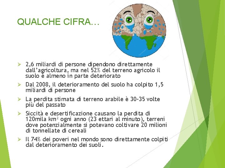 QUALCHE CIFRA… Ø Ø Ø 2, 6 miliardi di persone dipendono direttamente dall’agricoltura, ma