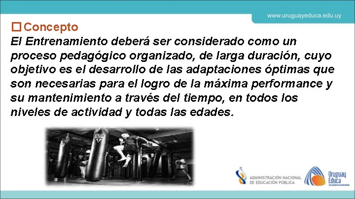 � Concepto El Entrenamiento deberá ser considerado como un proceso pedagógico organizado, de larga