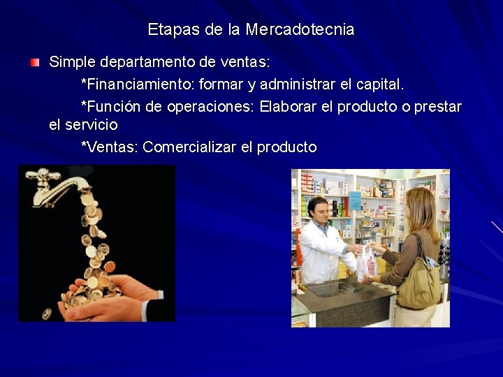 Etapas de la Mercadotecnia Simple departamento de ventas: *Financiamiento: formar y administrar el capital.