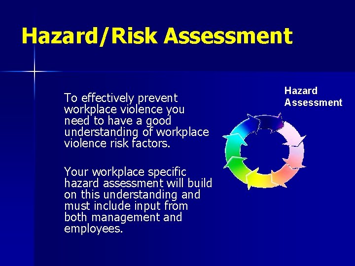 Hazard/Risk Assessment To effectively prevent workplace violence you need to have a good understanding