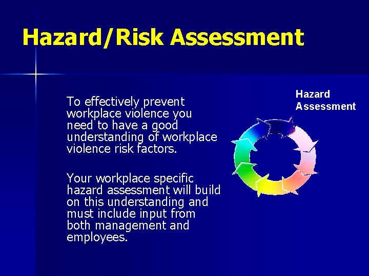 Hazard/Risk Assessment To effectively prevent workplace violence you need to have a good understanding