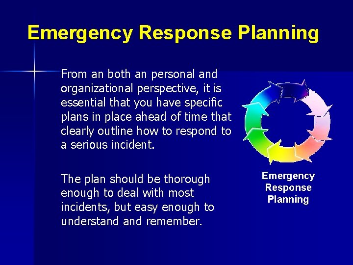 Emergency Response Planning From an both an personal and organizational perspective, it is essential