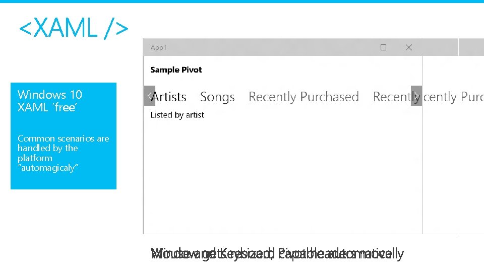 Windows 10 XAML ‘free’ Common scenarios are handled by the platform “automagicaly” 