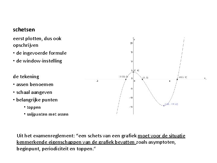schetsen eerst plotten, dus ook opschrijven • de ingevoerde formule • de window-instelling de schetsen eerst plotten, dus ook opschrijven • de ingevoerde formule • de window-instelling de