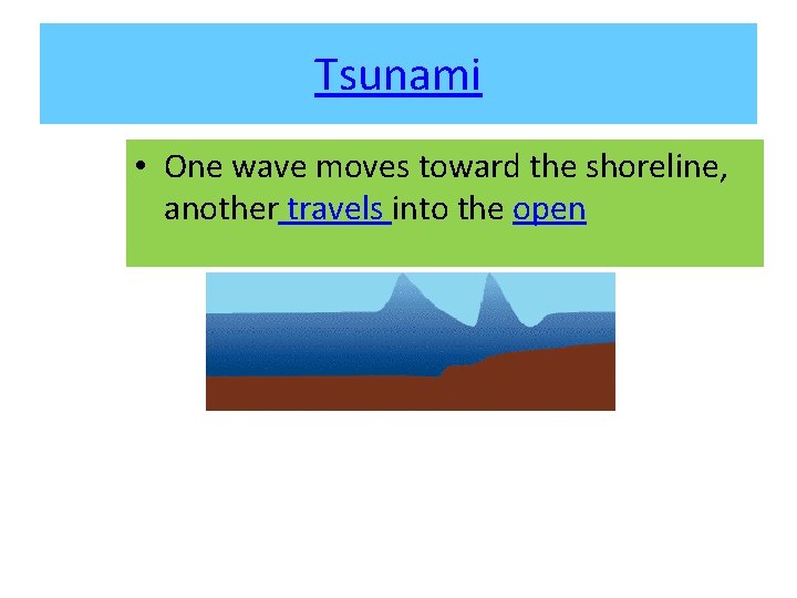 Tsunami • One wave moves toward the shoreline, another travels into the open 