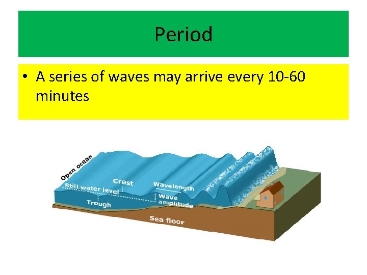 Period • A series of waves may arrive every 10 -60 minutes 