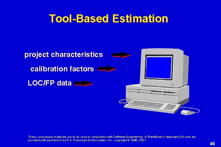 Tool-Based Estimation project characteristics calibration factors LOC/FP data These courseware materials are to be