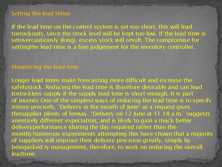 Setting the lead times If the lead time on the control system is set