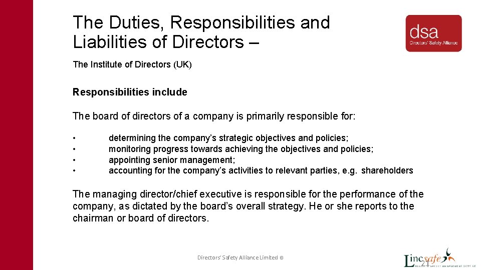 The Duties, Responsibilities and Liabilities of Directors – The Institute of Directors (UK) Responsibilities