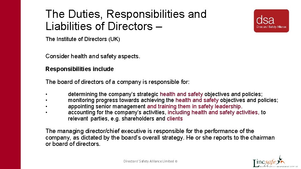 The Duties, Responsibilities and Liabilities of Directors – The Institute of Directors (UK) Consider