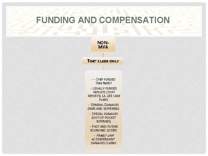 FUNDING AND COMPENSATION NONMVA TORT CLAIM ONLY -- OHIP FUNDED TREATMENT - LEGALLY FUNDED