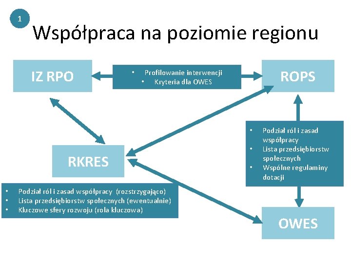 1 Współpraca na poziomie regionu IZ RPO • ROPS Profilowanie interwencji • Kryteria dla