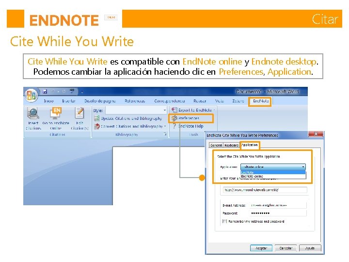 Citar Cite While You Write es compatible con End. Note online y Endnote desktop. Citar Cite While You Write es compatible con End. Note online y Endnote desktop.